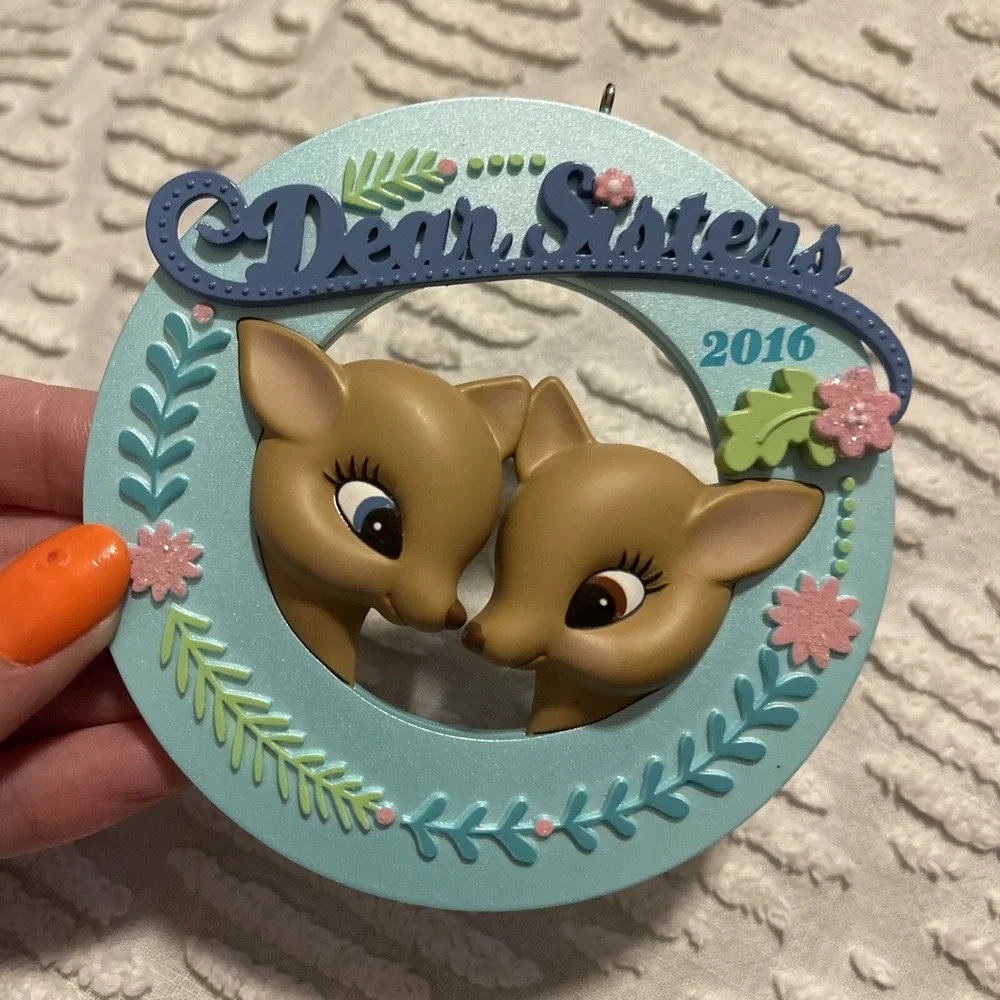 Hallmark Keepsake 2016 Dear Sisters Christmas Ornament Deer Vintage Style Family
